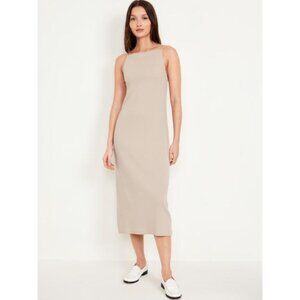 NWT Old Navy Sleeveless Rib-Knit Midi Tank Dress, XL, Bodycon, khaki
